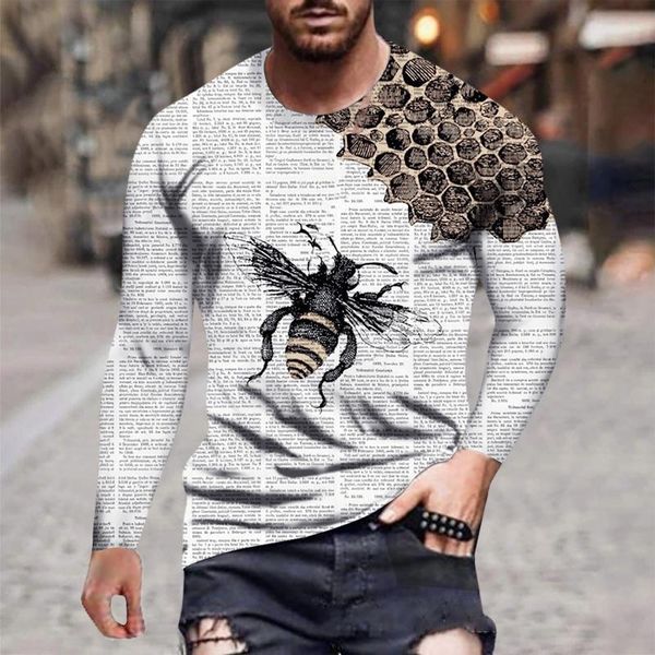 

men's t-shirts fashion summer street bee 3d printing clothes plus size comfortable round neck long sleeve male t-shirt top, White;black