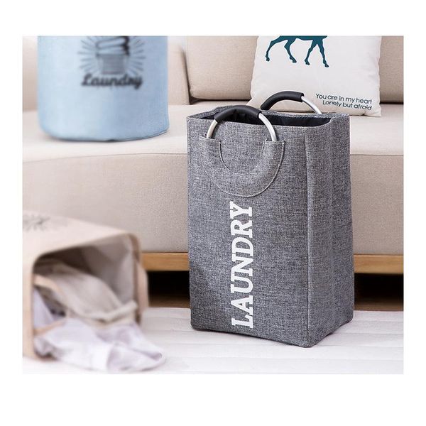 

metal handle big cotton linen laundry basket household clothes toy bag home accessories folding pack up storage & organization