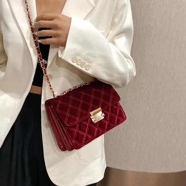 

evening bags fashion diamond lattice velvet women crossbody 2021 handbags ladies shoulder messenger female purses