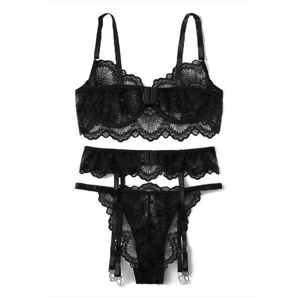 

bras sets jaycosin delicate women lace lingerie wireless bra thong garter underwear black comfortable honeymoon sleepwear, Red;black