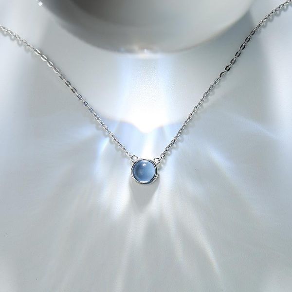 

chains blue zircon round pendant necklaces silver plated cat's eye stone for women girl wedding minimalist jewelry