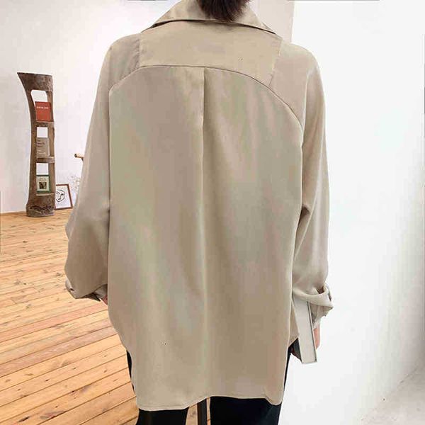 

women's knits & tees knits elegant turn-down collar ladies satin shirts fashion single-breasted loose women blouses blusas mujer 0iva, White