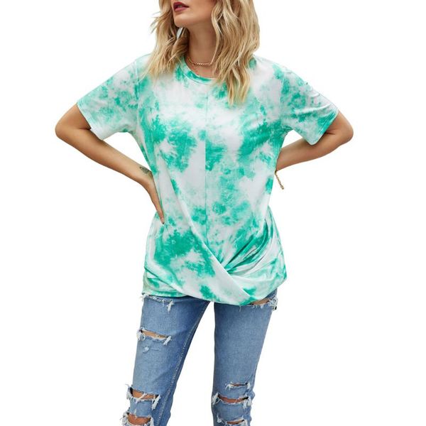 

women's t-shirt 2021 summer wild tie-dye short-sleeved korean loose gradient color half-sleeved shirt for women, White