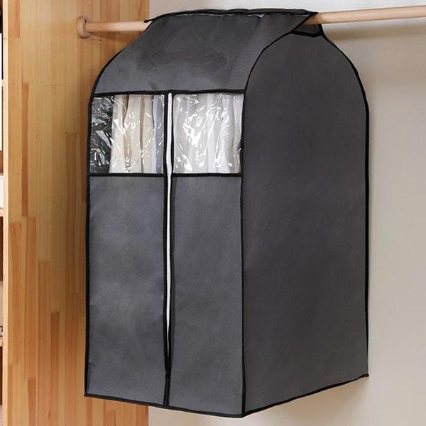 

storage bags dress hanging dustproof bag closet non-woven gray tidy