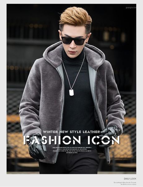 

men's faux slim-fit outerwear zipper leather & fur, Black