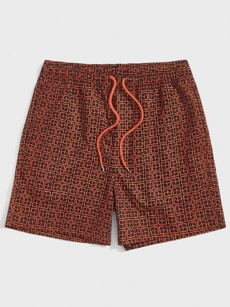 

men geo print drawstring waist shorts p0vr#, Black