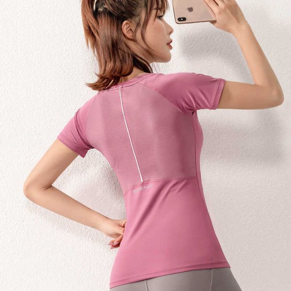 

2021 yoga suit spring and summer fitness running quick drying t-shirt waist down training short sleeve girl, Black;white