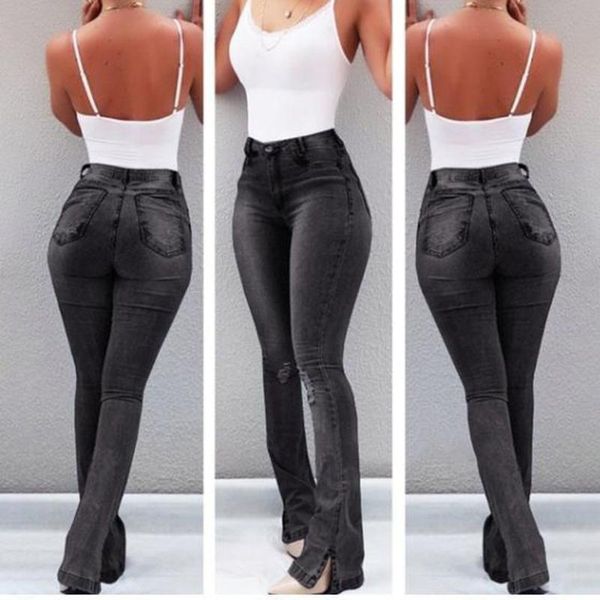 

women's jeans ripped aesthetic high waist solid women 2021 autumn streetwear fashion skinny pockets female trousers, Blue