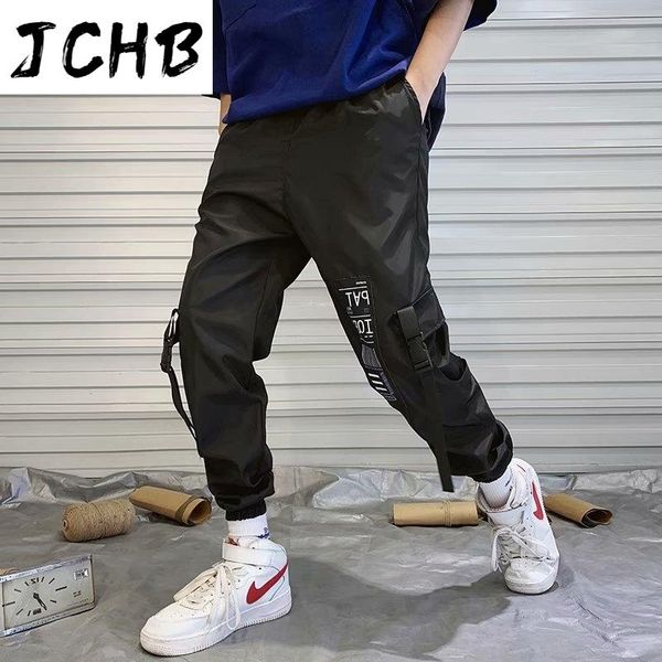 

men's ribbons harem pants elastic waist sweatpants male hip hop pants leisure 2021 new summer fashion streetwear men, Black