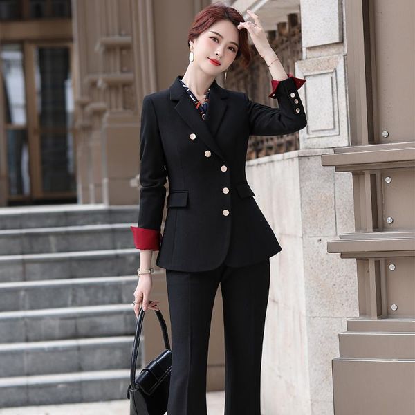 

women formal pant suit 5xl 2 piece set fashion button decoration blazer ol ladies winter jacket and women's two pants, White
