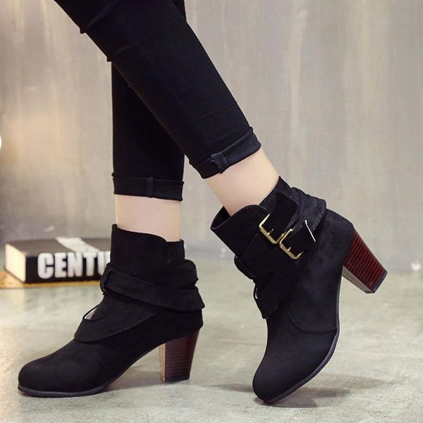 

women's boots short thighs round toe snow style fashion 34-43 shoes, Black