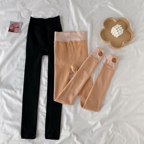 

women's leggings autumn and winter plush warm footed pants show slim, Black