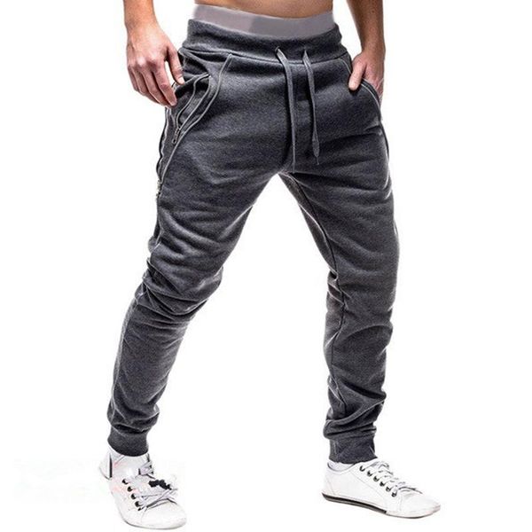 

men's pants men casual joggers trousers cargo sweatpants male fashion streetwear gym fitness sports clothing with zipper pockets, Black