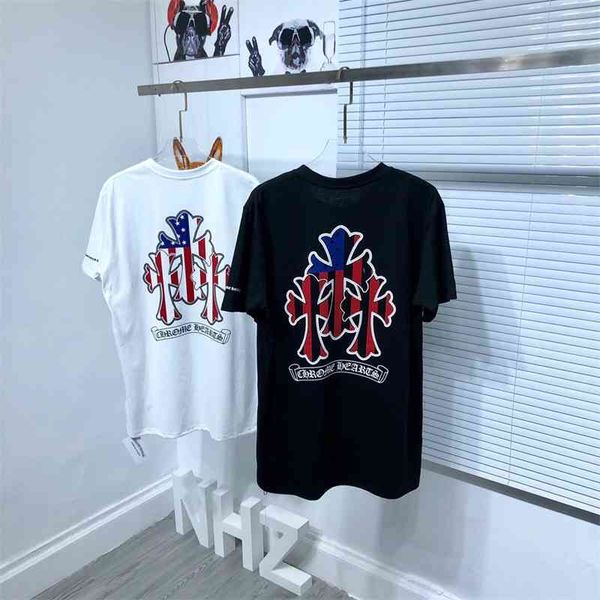 

65% off outlet online store 2021 new flag cross print short sleeve t-shirt, White