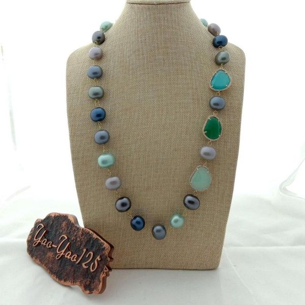 

chokers 29" mixed color sea shell pearl necklace cz pave connector, Golden;silver