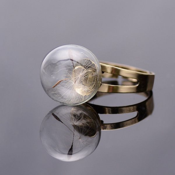 

factory wholesale dandelion glass ring gold popular fashion xmas gift