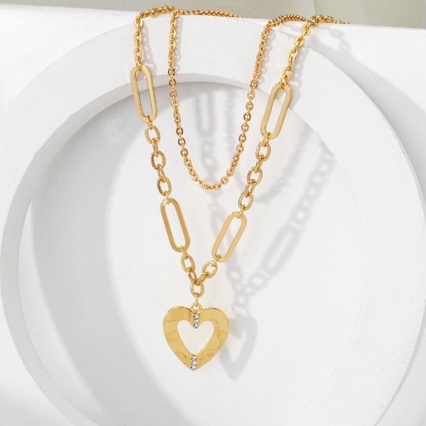 

women vintage multilayer heart shape pendant necklace ladies metal link chain for design jewelry gift chains, Silver