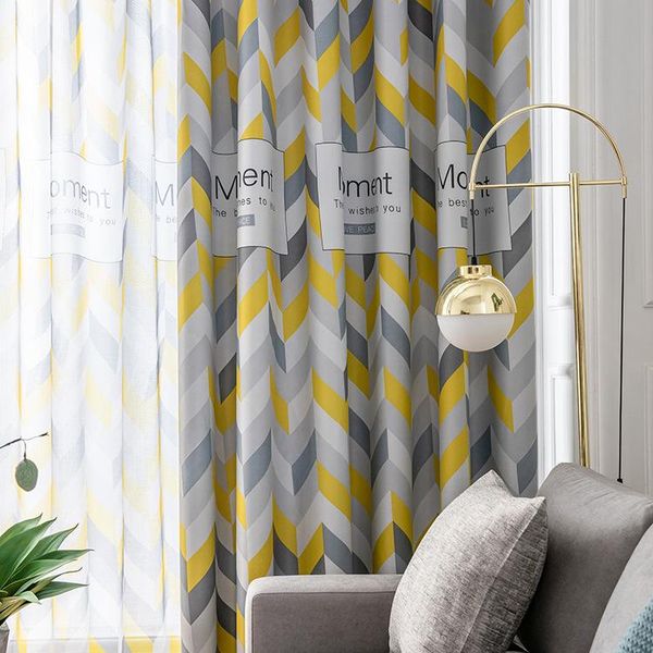 

curtain & drapes nordic blackout curtains yellow striped printed cloth living room bedroom window