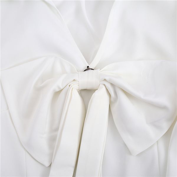 

popular white bow long-sleeved shirt for women 2021 spring new loose short blouse solid color elegant all-match blusas for lady