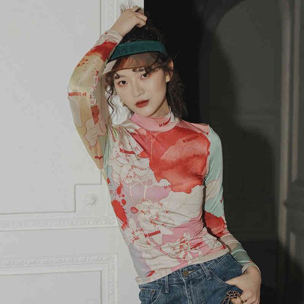 

t shirt vintage hit color shirt for turtleneck long sleeve casual slim t shirts female fashionable clothing, White