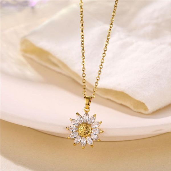 

12pcs/lot sunflower pendant necklace for women fashion crystal chains, Silver