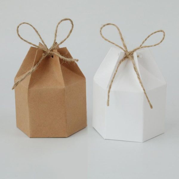 

50pcs kraft paper package cardboard box lantern hexagon candy favor and gifts wedding christmas valentine's party supplies gift wrap