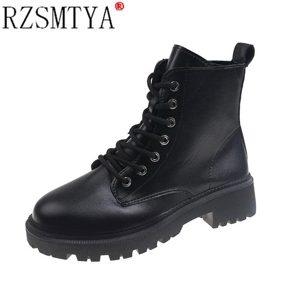

boots ladies women 2021 height korean motorcycle round head handsome retro short, Black