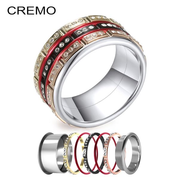 Cremo Böhmen Layered Ringe Frauen Stapeln Mode Spinner Edelstahl Ring Band Kombination Kristall Schmuck Für Mädchen Geschenk