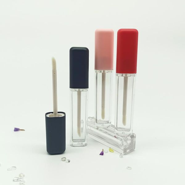 

6ml arrival clear square flat cosmetic container empty plastic lip gloss tube black lid packaging refillable bottle 30/50pcs storage bottles