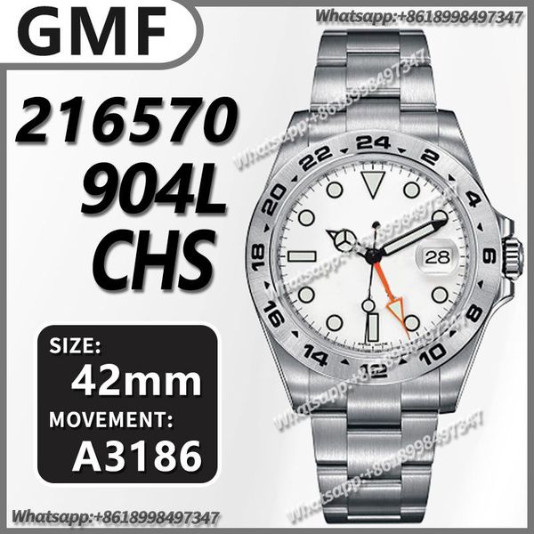 

wristwatches men's automatic mechanical watch 42mm explorer ii 216570 white 904l ss gmf 1:1 edition dial on bracelet a3186 chs v2, Slivery;brown