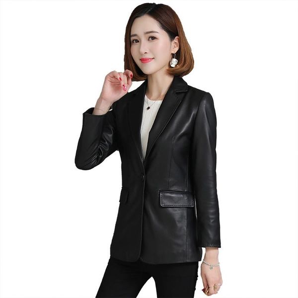 

leather jacket women's sheepskin small suit long-sleeved female short & faux, Black