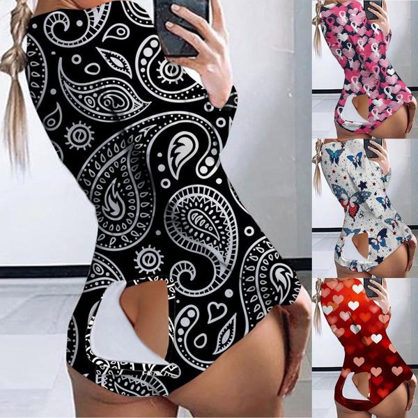 

women's jumpsuits & rompers women jumpsuit printing long sleeve nightwear print bodysuit playsuit romper sport casual slim, Black;white