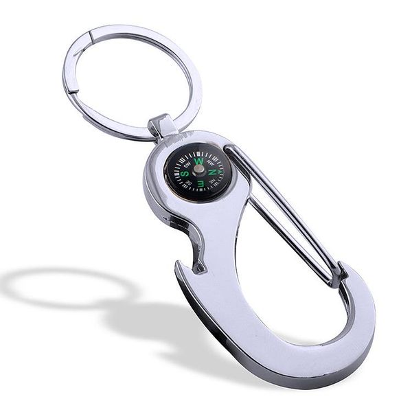 

keychains personalized simple creative helmsman ship rudder mountaineering buckle metal compass keychain, Silver