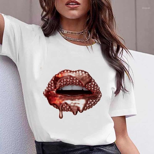 

women's t-shirt t-shirts women 3d lip casual fashion tshirt 2021 spring summer clothes graphic lady print female tee, White