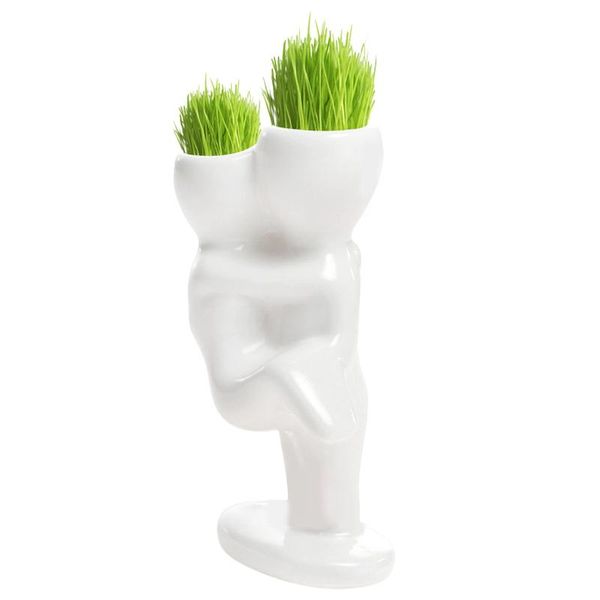 

mini bonsai head grass hair white ceramic plant garden,tree doll pot decoration potted plants vases