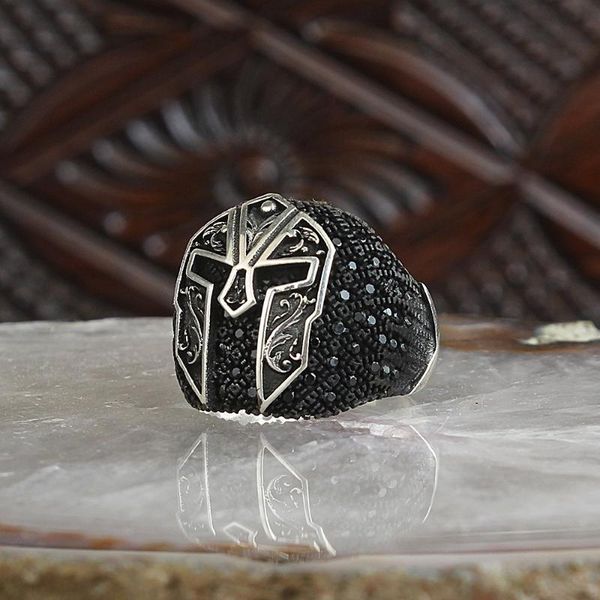 

sterling silver ring for men helmet , jewelry fashion vintage gift onyx aqeq mens rings all size cluster, Golden;silver