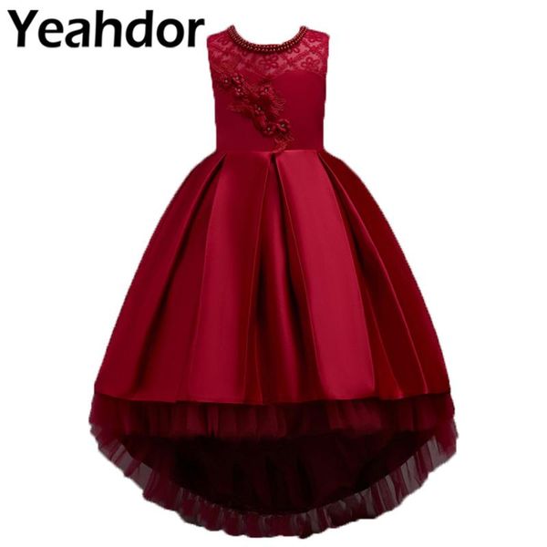 

girl's dresses elegant girl embroidery dress flower girls kids high low maxi wedding party first communion clothing prom ball gown, Red;yellow