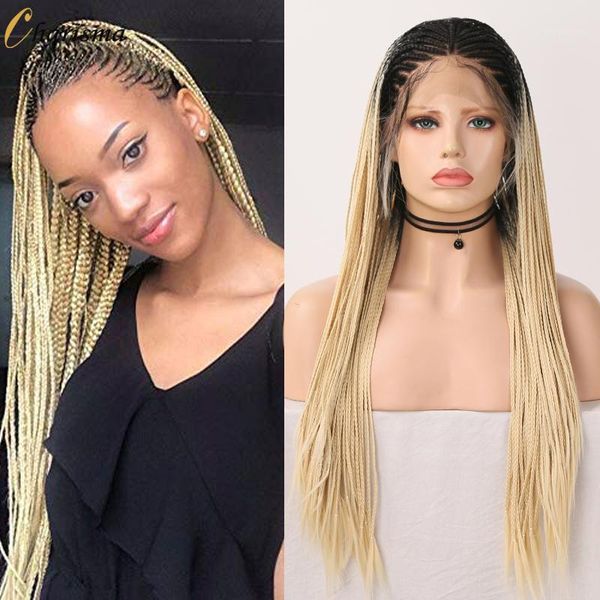 

charisma synthetic lace front wig for black women ombre blonde braided wigs long box braids with baby hair1