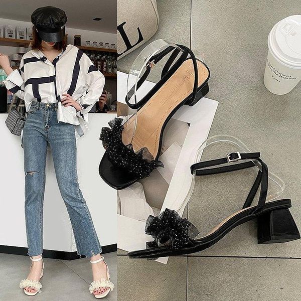 

sandals comfort shoes for women block heels 2021 buckle open toe med suit female beige chunky summer peep medium strap clear, Black