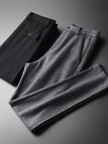 

men's pants wool men luxury woolen slim fit business leisure man plus size 3xl 4xl fashion thicken skinny, Black