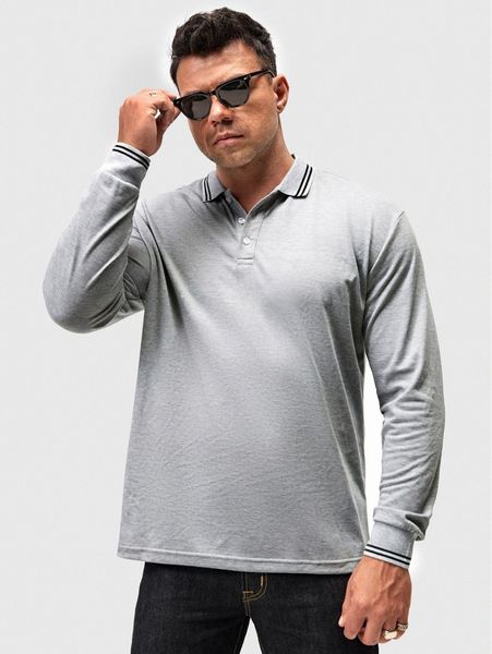 

extended sizes men striped trim polo shirt g0cn#, White;black