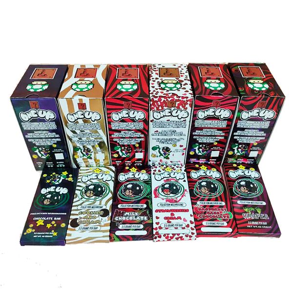 

sample order one up chocolate bar packing boxes mushroom shrooms 3.5g 3.5 gram oneup packaging package box cookies and cream display box qr