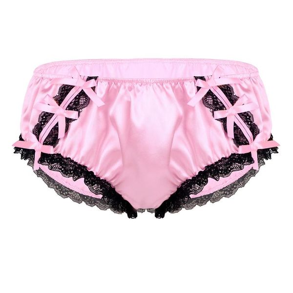 

underpants men's briefs satin lingerie sissy gay underwear panties soft ruffled floral lace low-rise funny bikini erotic, Black;white