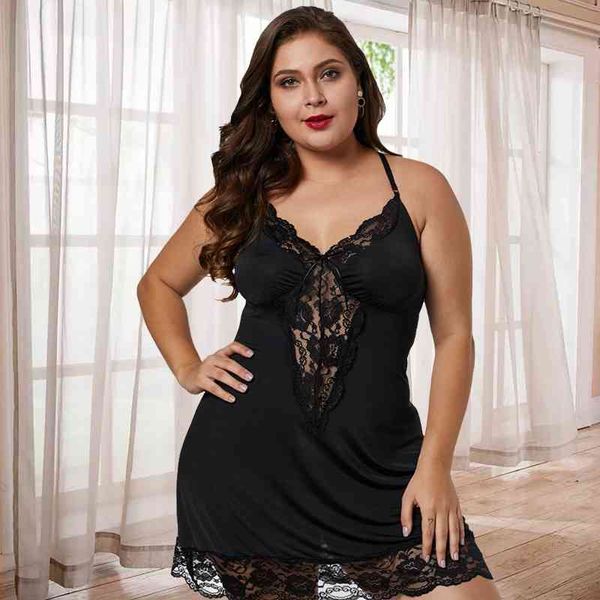 

shiying large size nightdress lace sling ice new fat mm pajamas women's fun underwear, Black;white