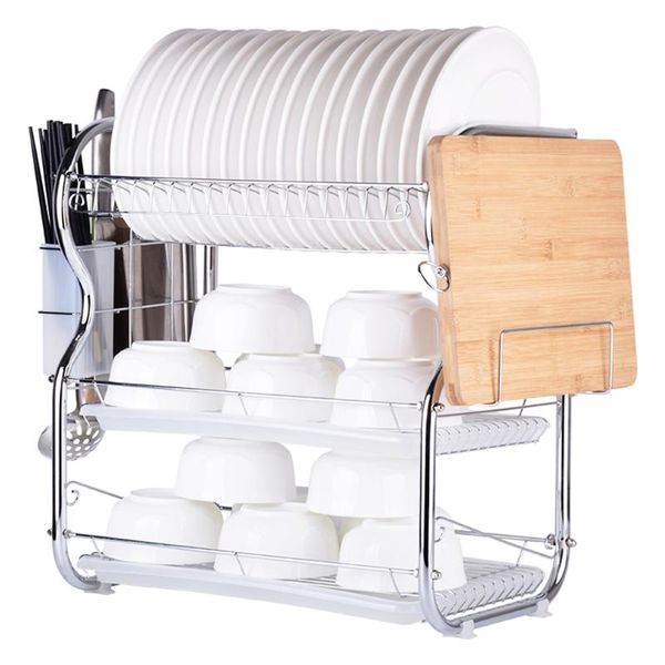 

kitchen storage & organization multi-functional 3-tier dish rack supplies draining with chopsticks/cutting board holder drainboard