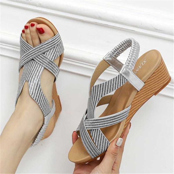 

ladies summer fashion casual wedges non-slip open toe sandals breathable soft sport style women's beach shoes plus size 36-42 dress, Black