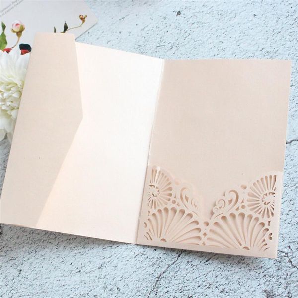 

greeting cards rural soft pink invitation pocket pearl paper tri-fold laser cutting 20 pcs