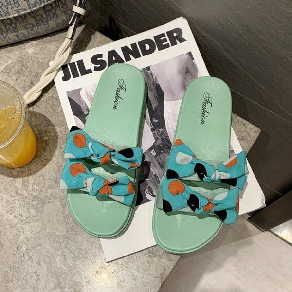 

slippers 2021 summer fashion sandals women bow slipper indoor outdoor causal flip-flops beach shoes female flat slides footwear, Black