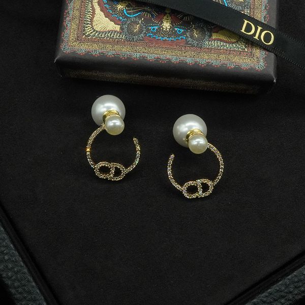 

/ cd letter back wearing pearl earrings women's net red temperament, Golden