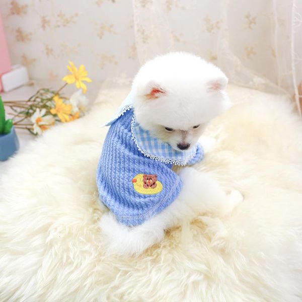 

pet dogs cats puppy lovely cute 2021 clothes autumn dog cat plaid doll collar teddy bichon student bottoming shirt apparel